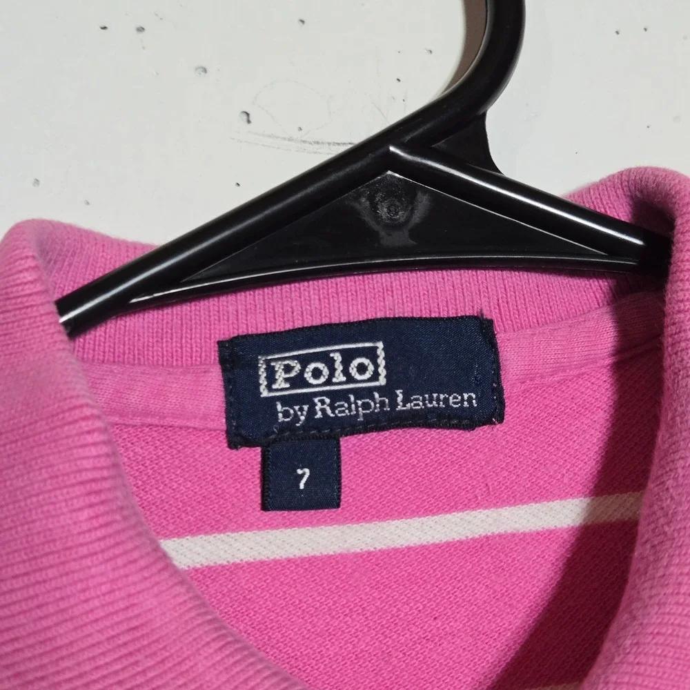 Polo Ralph Lauren Boys Pink Striped Short Sleeve Polo Shirt 7 Preppy Classic